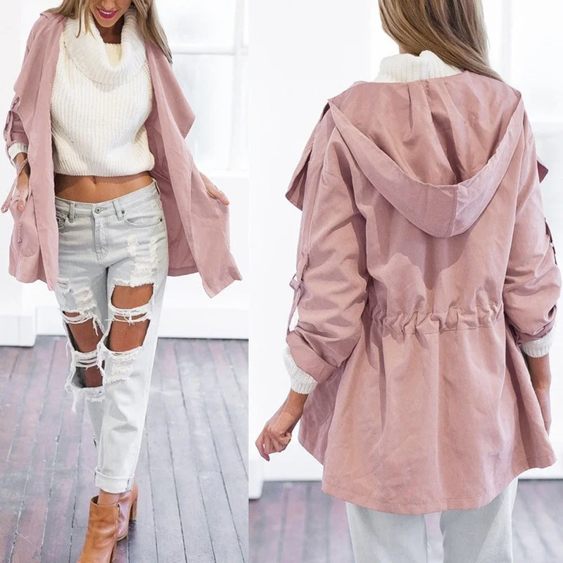 

Spring New Womens Jackets and Coats Casual Streetwear Solid Hooded Coat Plus Size S-3XL Windbreaker Outerwear Women Jackets