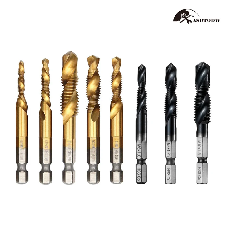 

6pcs Titanium Coated HSS6542 Metric Combination Drill and Tap Bit & 3pcs Black TiAIN Finished M35 Grade HSS-Co