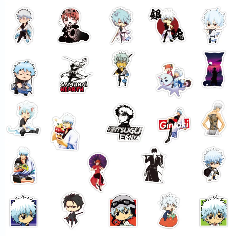 50 Uds Anime japon&eacute;s pegatinas GINTAMA para DIY juguete Skateboard Snowboard port&aacute;til equipaje de bicicleta de los ni&ntilde;os pegatinas-1