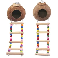 hanging coconut bird nest with ladder pets bird supplies hanging colorful beads climbing toy coconut fiber shell birds nest