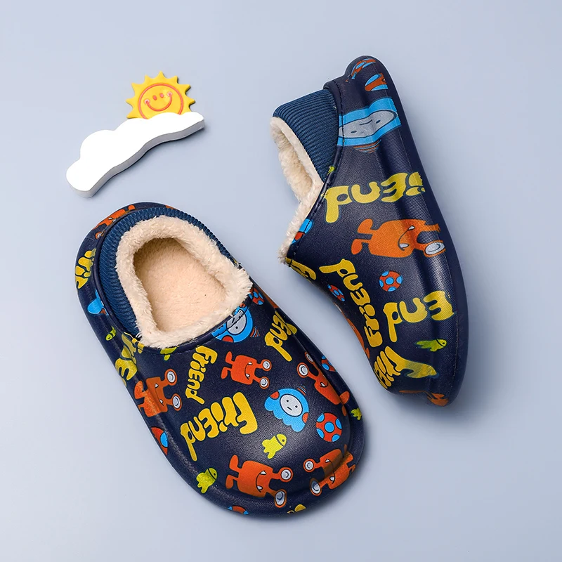 Зимние Детские хлопковые тапочки милые Мультяшные монстры водонепроницаемые