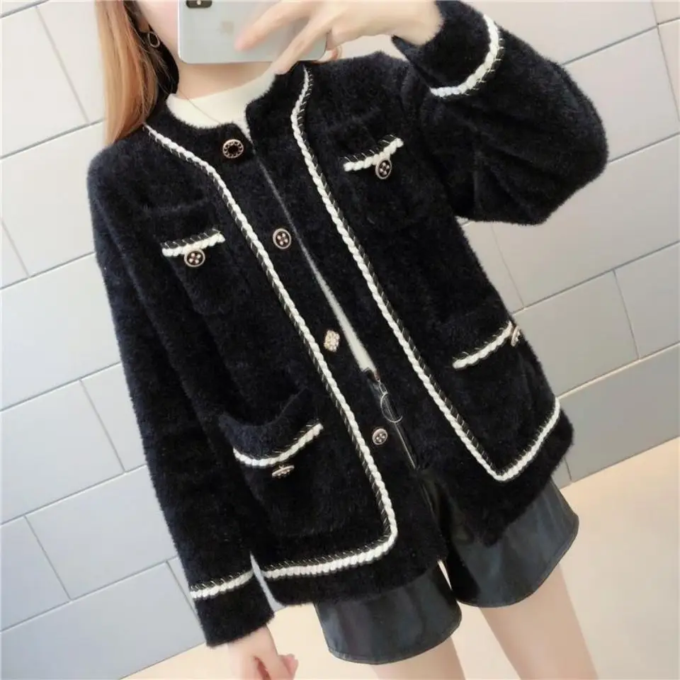 

2021 Autumn Winter Women Faux Mink Fur Coat Elegant Solid Single Breasted Button New Fashion Thick Warm Casual Outerwear M113