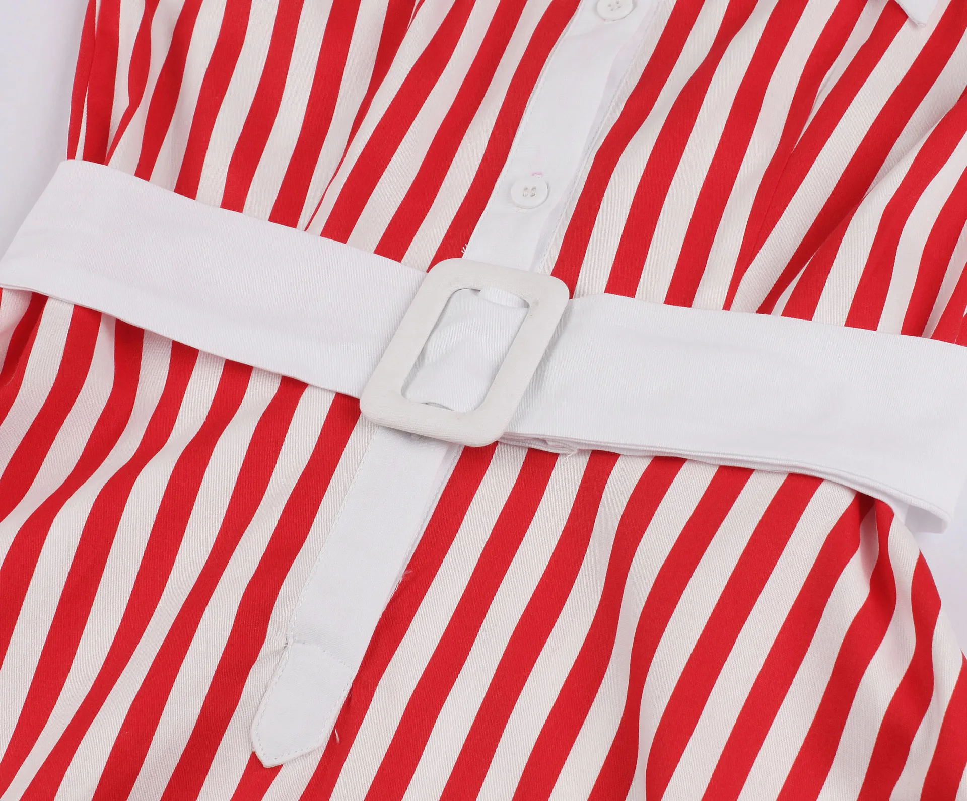 2020 Полосатое летнее женское платье с отложным воротником Красного размера плюс