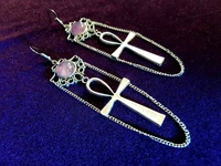 ankh amethyst earrings big ankh symbol with amethyst gemstones and chainsunisex jewelrypunk occult jewelry