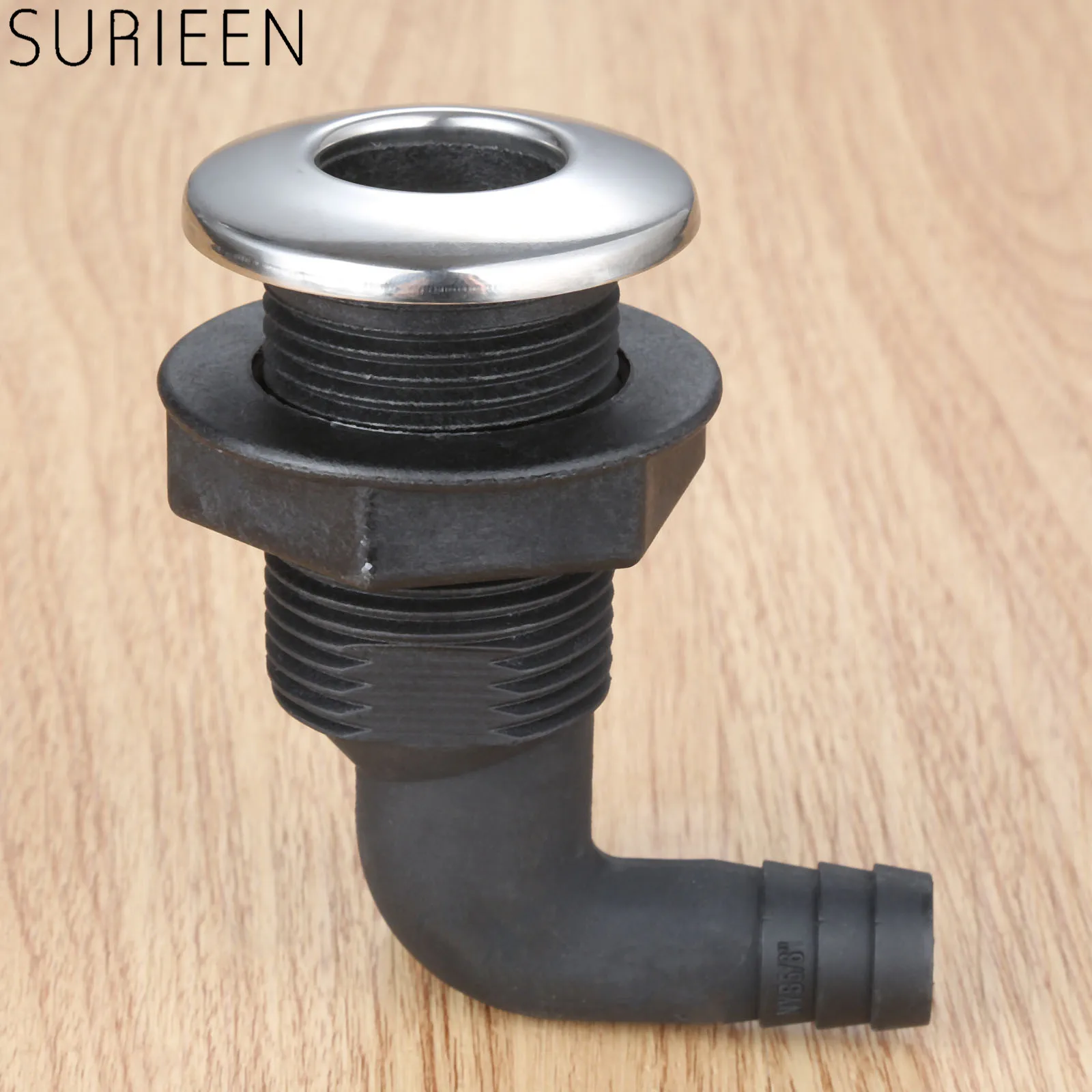 

SURIEEN 1Pc Plastic Boat Thru Hull Fitting 90 Degree Hose 5/8'' Outer Dia. With Stainless Rim Rowing Boats Accessories Marine