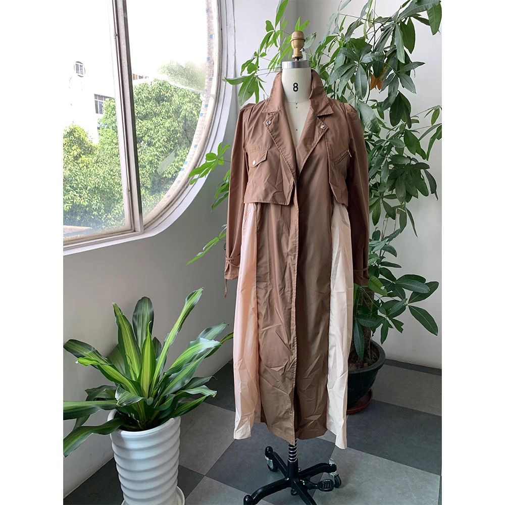 Осенний длинный Тренч цвета хаки для женщин Корейская японская ветровка модная