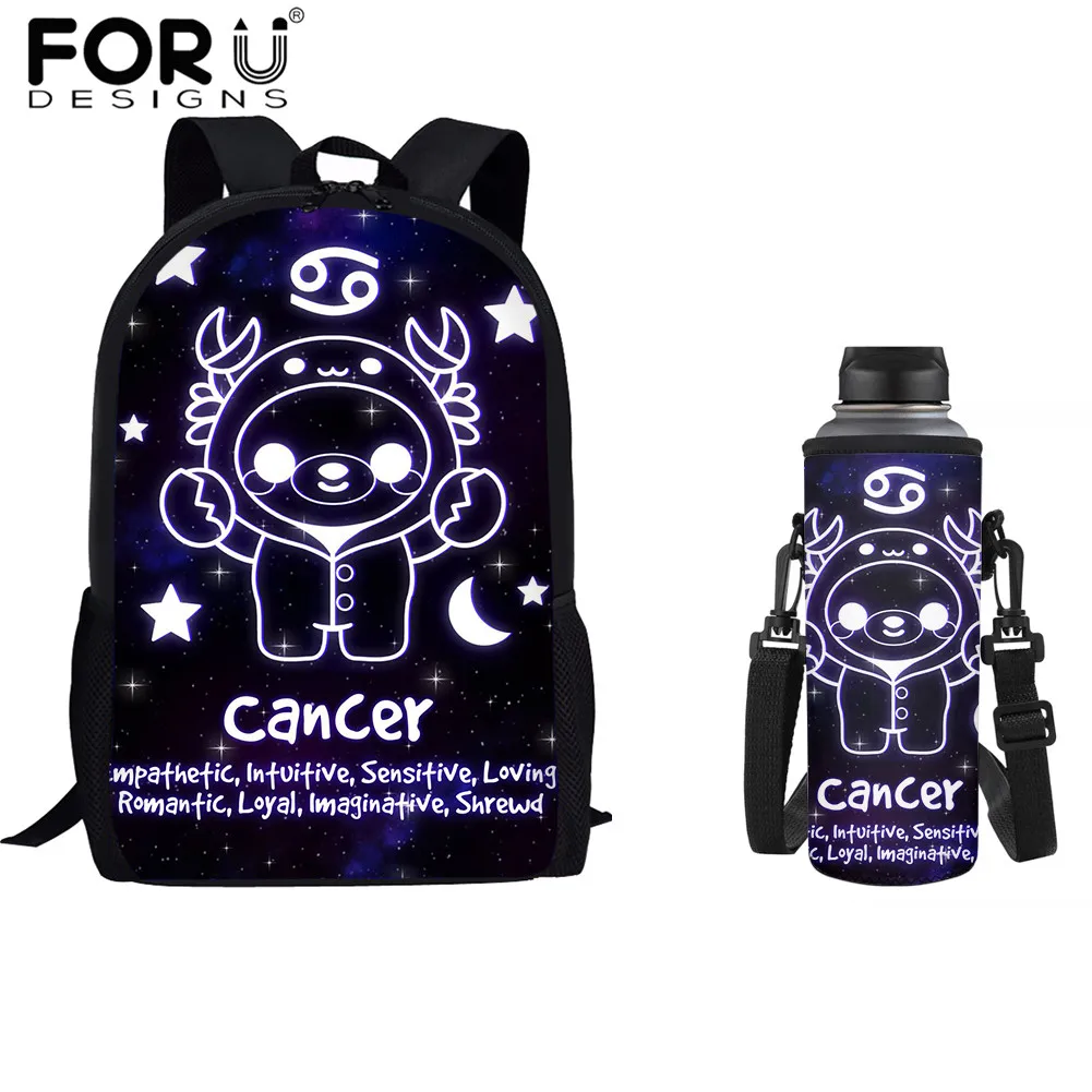 

FORUDESIGNS Kawaii Zodiac Sings Design School Bags for Primary Student Fashion Casual Backpack and Insulated Water Bottle Case