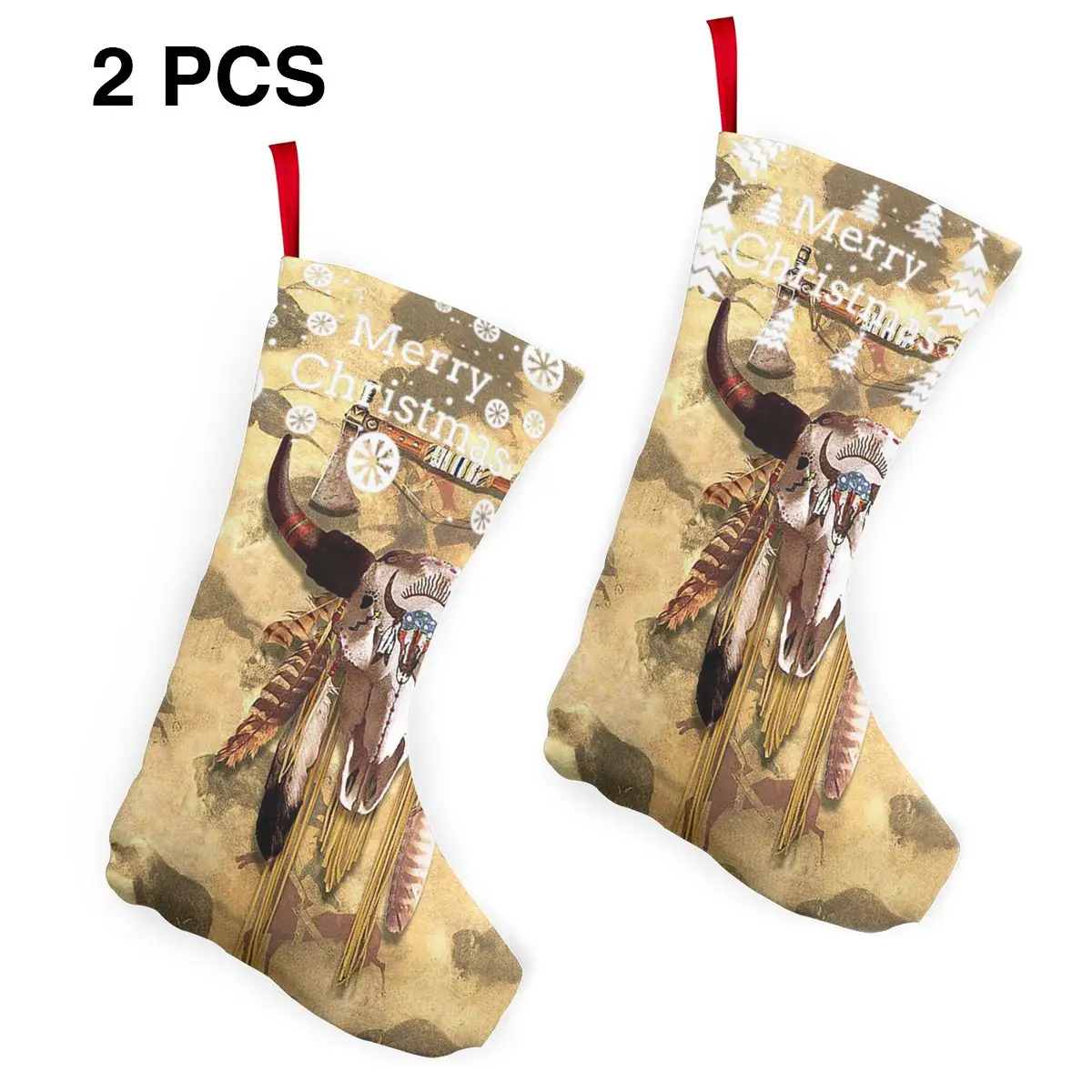 

Большие рождественские чулки с черепом и солдатиком буйвола, подвесные дизайнерские чулки для рождественского камина