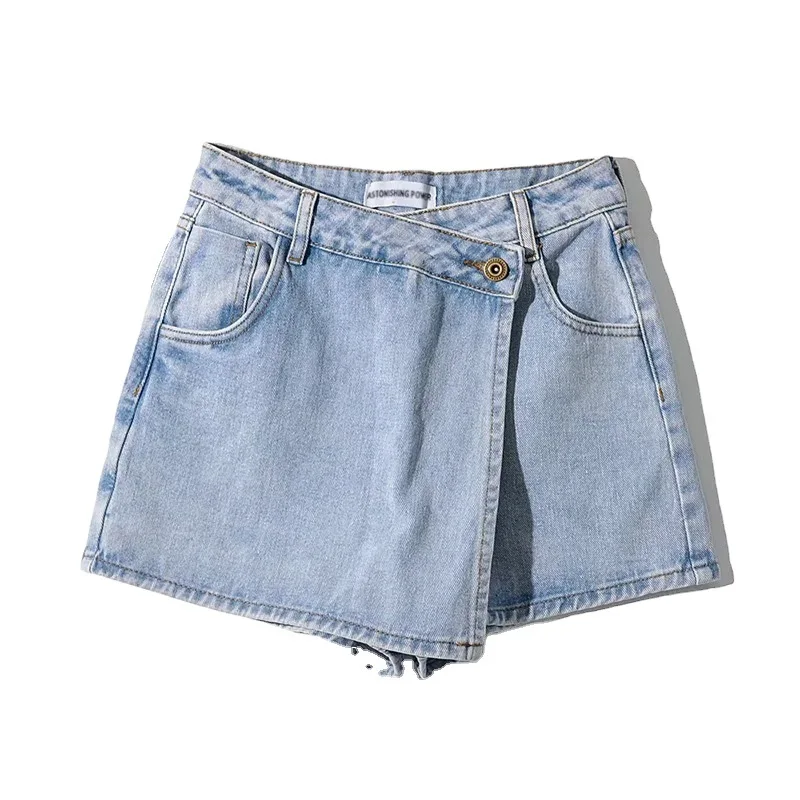 

2021 Women's New European And American Fashion Jeans Skirt Lady High Waist Stitching Irregular Shorts