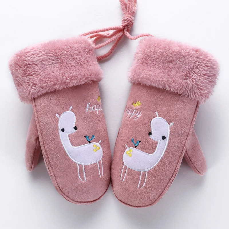 Happy deer pink Хорошее качество; Новинка; Детские теплые перчатки; сезон осень-зима; детские перчатки с рисунком улыбающегося кролика; Детские перчатки для детей 2-8 лет; варежки; аксессуары - Цвет: Happy deer pink