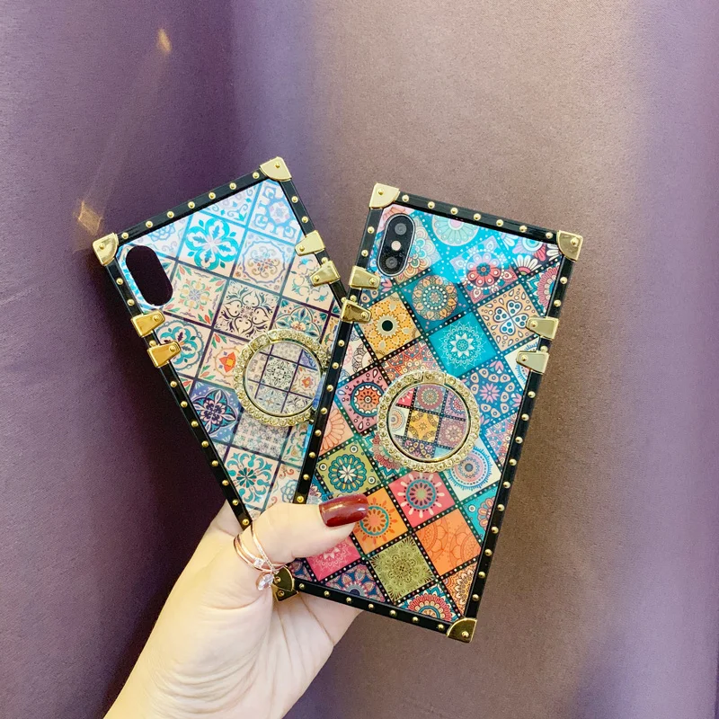 Чехол s для iPhone 11 Pro Max Xr Xs Max, квадратная крышка в китайском стиле, блестящее кольцо, подставка, чехол для iPhone X Xs 7 8 Plus 6 6 S, чехол