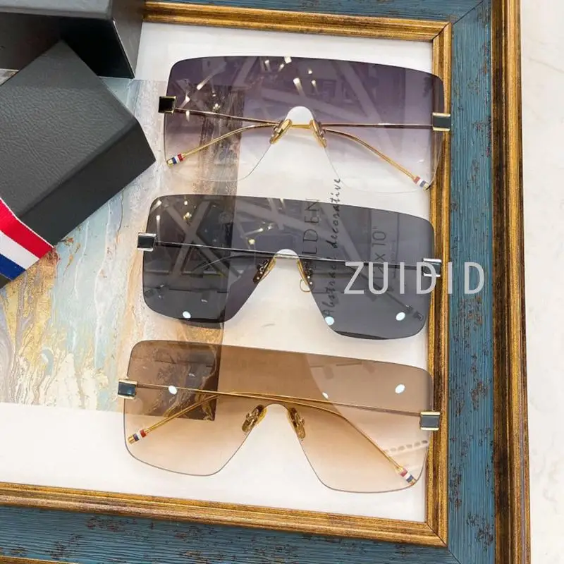 

Модные цельные женские солнцезащитные очки без оправы 2021 Роскошные брендовые Модные индивидуальные женские очки с защитой Uv400 очки с плоск...