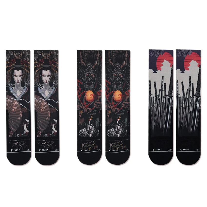 Носки унисекс хлопковые в японском стиле уличная одежда с принтом укиё-э Самурай