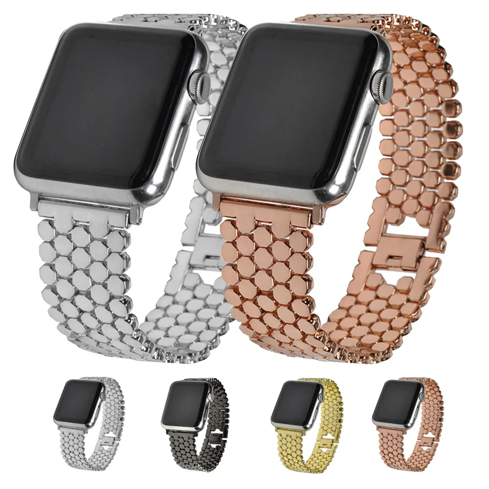 

Free Fish Scale Band Metal Honeycomb Design Bracelet for Apple Watch 6 5 4 44mm 40mm 3 2 1 42mm 38mm for Iwatch 5 Strap Button