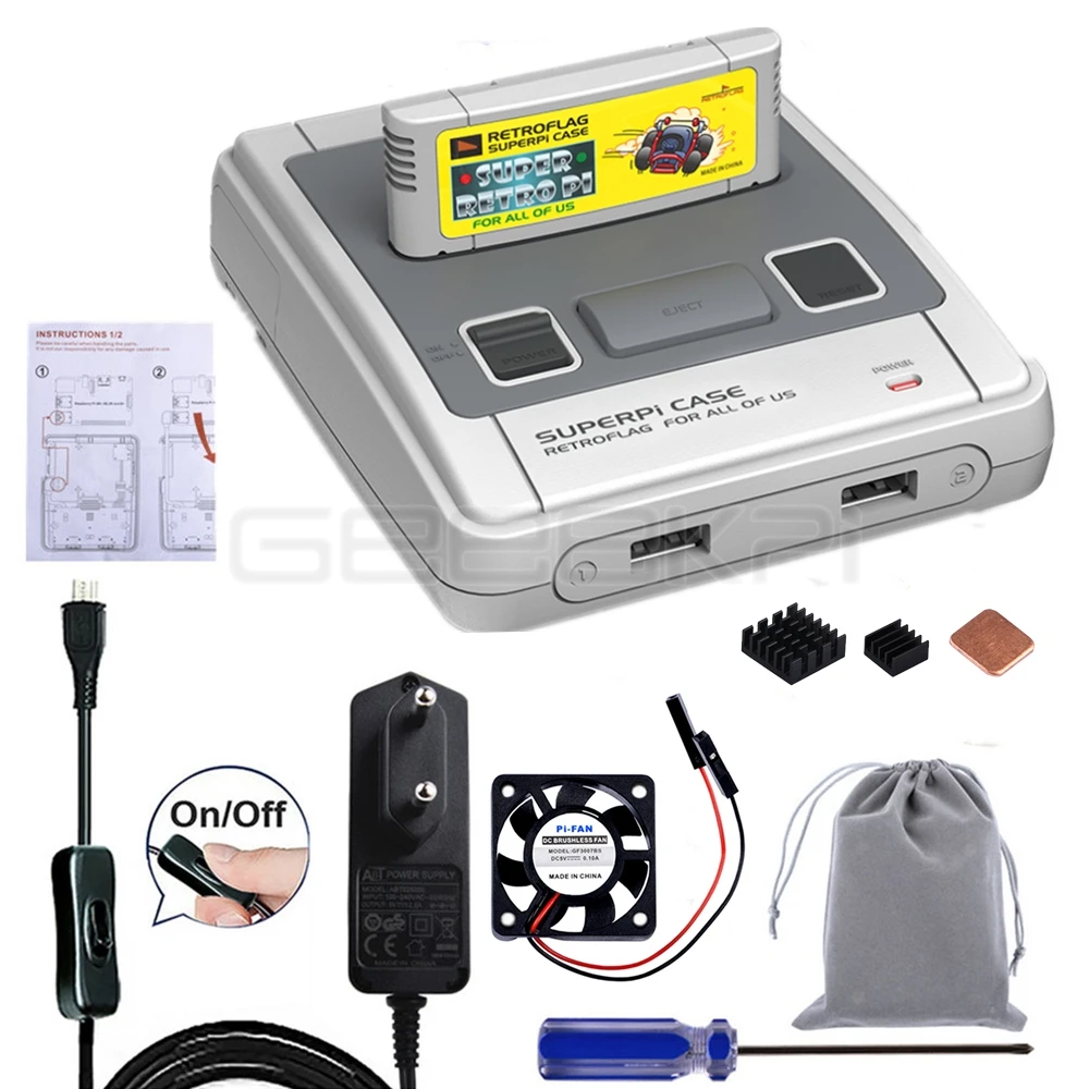 CASE and EU Plug GeeekPi Retroflag SUPERPi чехол-J NESPi чехол с выходом 5V 2.5A Мощность адаптер для Raspberry Pi 3B плюс(3B+ общее количество)/3B - Цвет: CASE and EU Plug