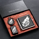 Мужские Специальные карманные часы, подарочный набор, кварцевые часы с циферблатом, черная зажигалка, волк, дизайн, чехол для сигареты, подвеска, подарки для мужчин