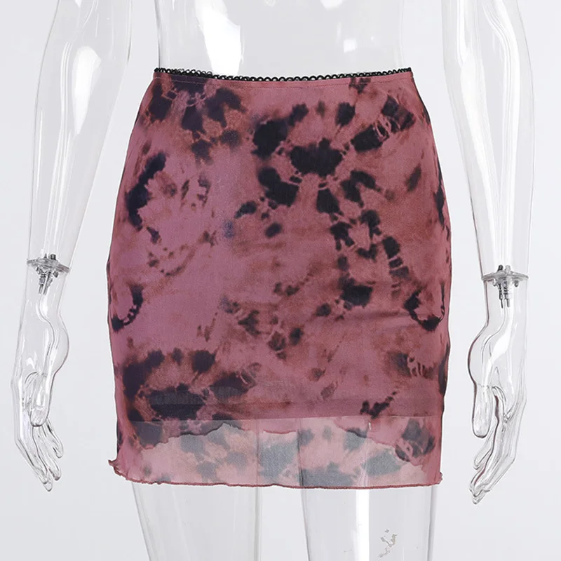 

Spring Net Yarn Tie Dye Women Mini Skirt Summer High Waist Double Layer Female A-Line Skirts 2021 Casual Streetwear Lady Bottom