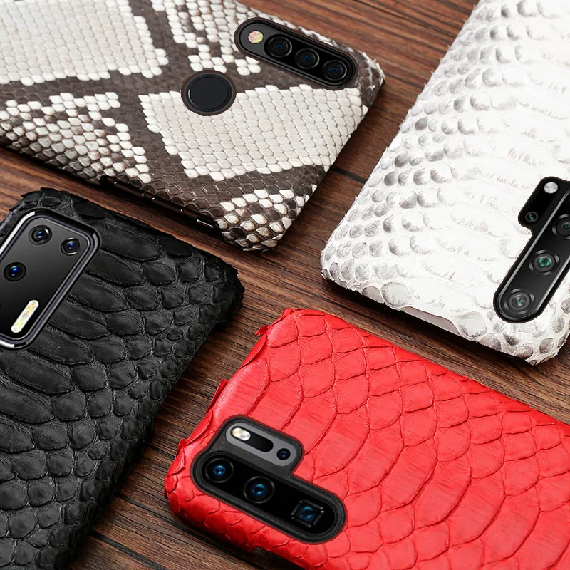 

Leather Phone Case For Huawei Honor 30 30S X10 20 20i 10 10i 9 8 Lite 9X 8X Max 7X 7A V30 Pro V20 V10 Natural Python Snake Skin