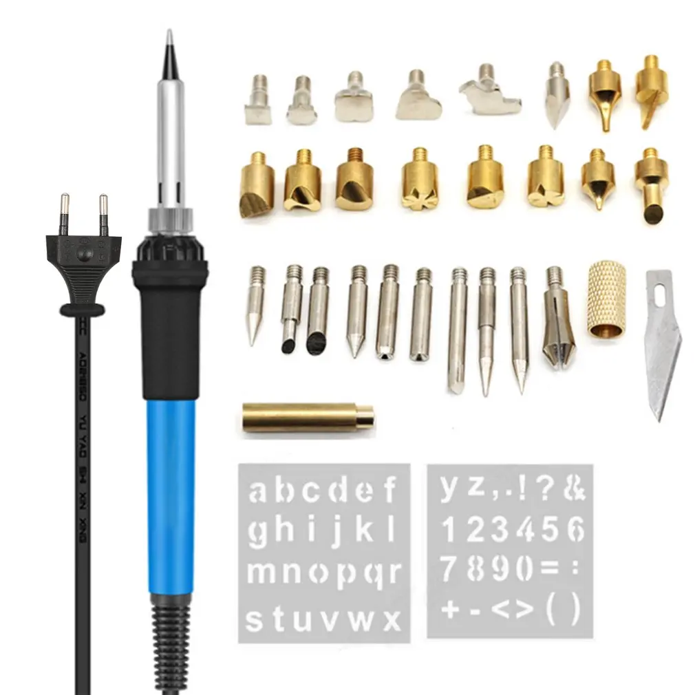

60W Adjustable Soldering Iron Carving Pyrography Tool Wood Embossing Burning Soldering Pen Set Welding Tips Kit Sale