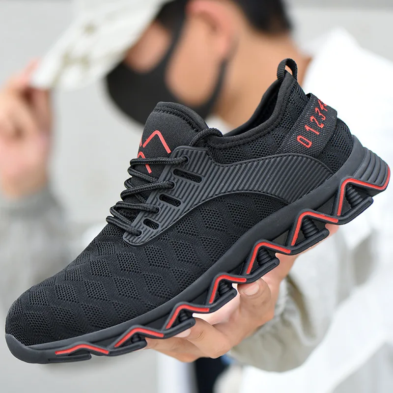 

steel toecap Labor insurance shoes men's breathable flying woven anti-mite puncture work shoes fashion casual safety shoes
