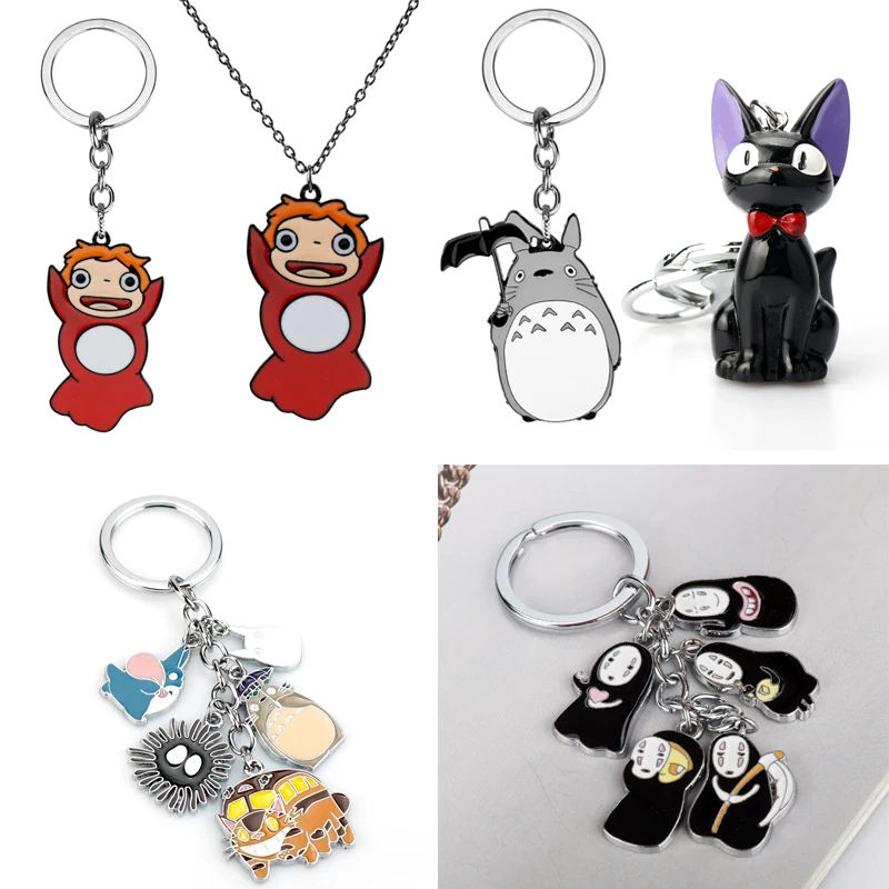 

Ponyo on the Cliff Kiki's Delivery Service Spirited Away Totoro Keyring Keychain Cute Cartoon Anime Metal Pendant Key Chain Ring