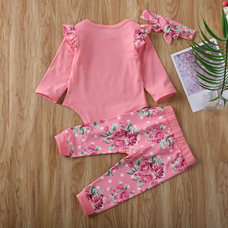 

Pudcoco Casual Valentine's Day Infant Baby Girl Clothes Set 2020 Kid Long Sleeves Flower Romper Pant Leggings Headband Outfit