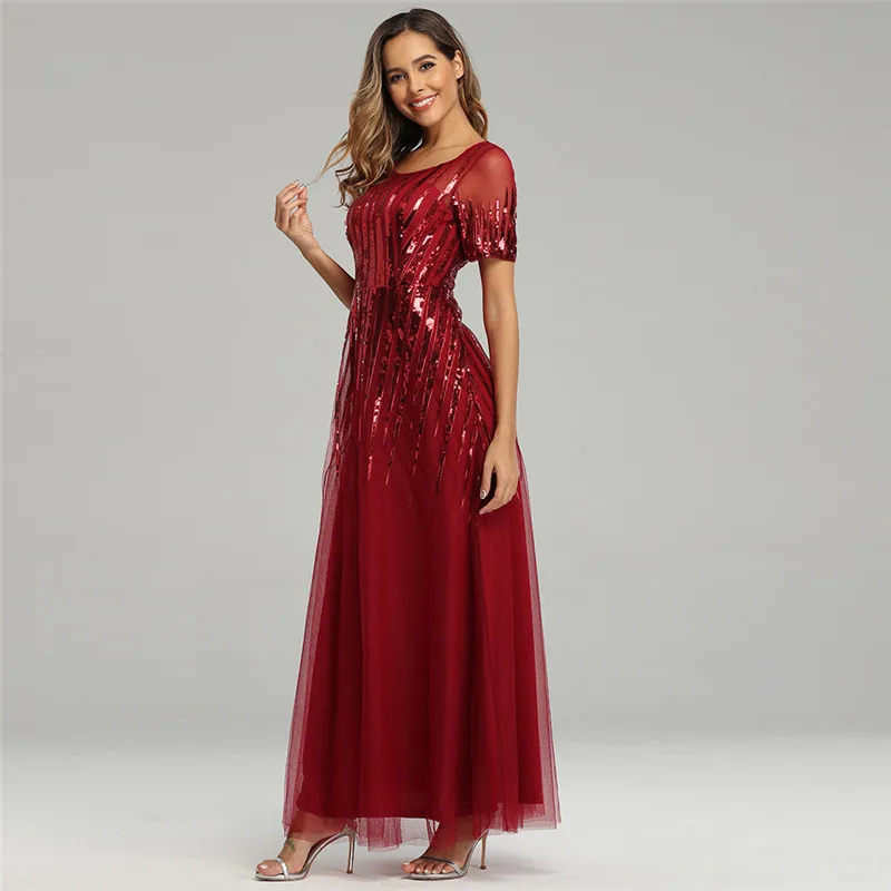 2020 Новое поступление вечернее платье с круглым вырезом и коротким рукавом модные