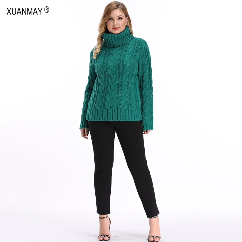 Зима большой размер женский свитер 2020 толстый теплый высокий воротник с длинными