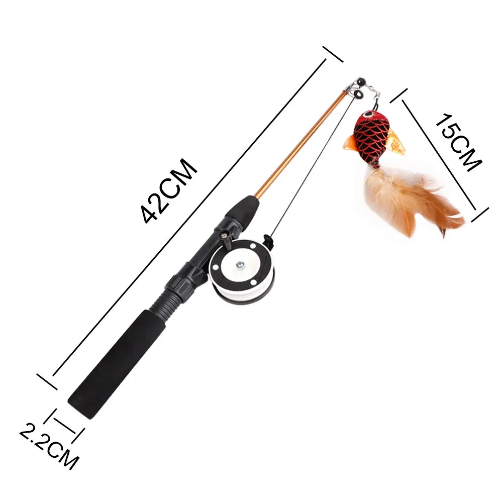 

Cat Entertainment Toy Fish Shape Telescopic Feathers Cat Stick Rods Simulation Fishing Rod Kitten Funny Playing Toy Random Color