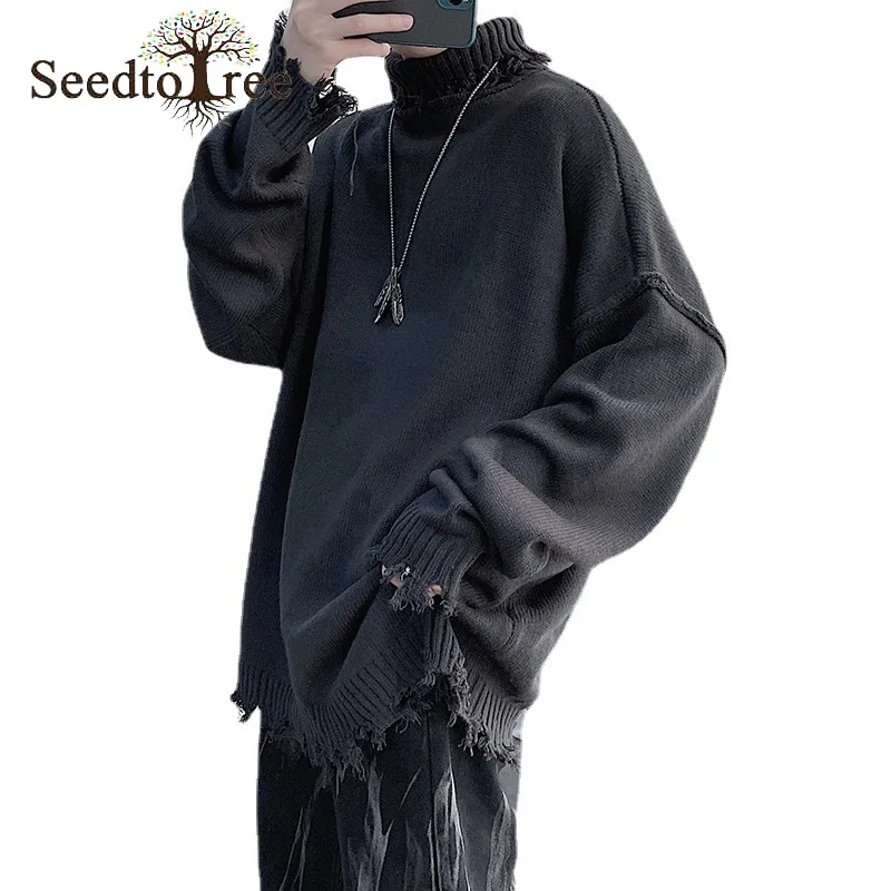 

Men's Sweater Korean Ins Solid Color Couple Outfit Sweater Loose Lazy Turtleneck Pullover