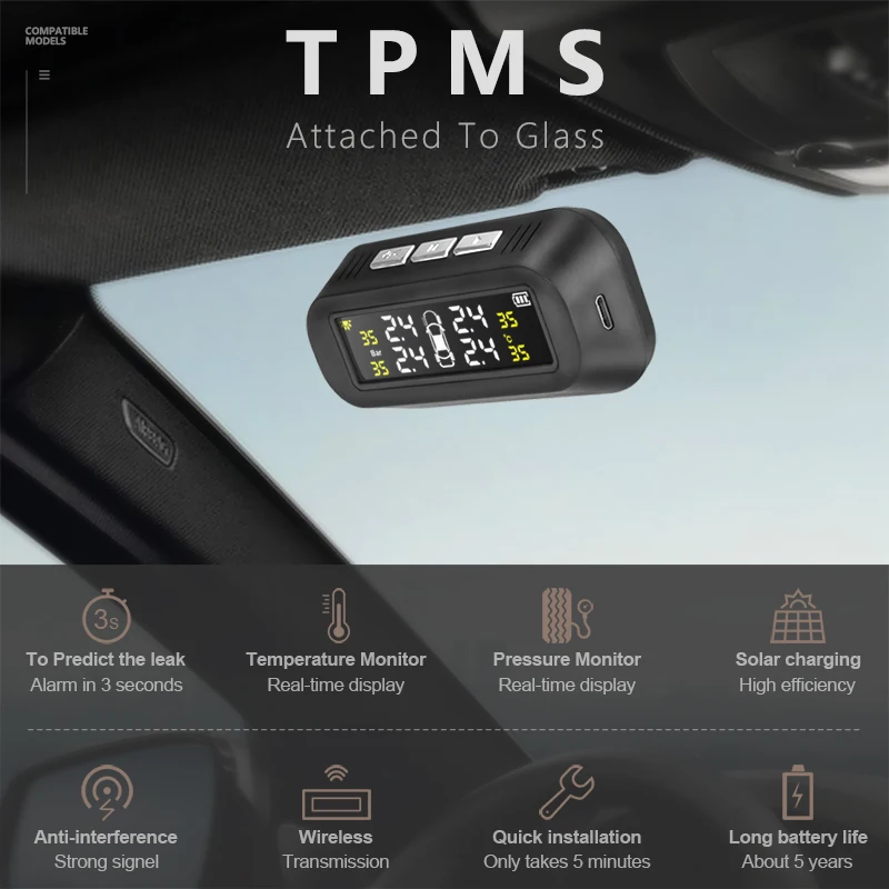 Jansite Tpms Солнечная беспроводная система контроля давления в шинах автомобильная