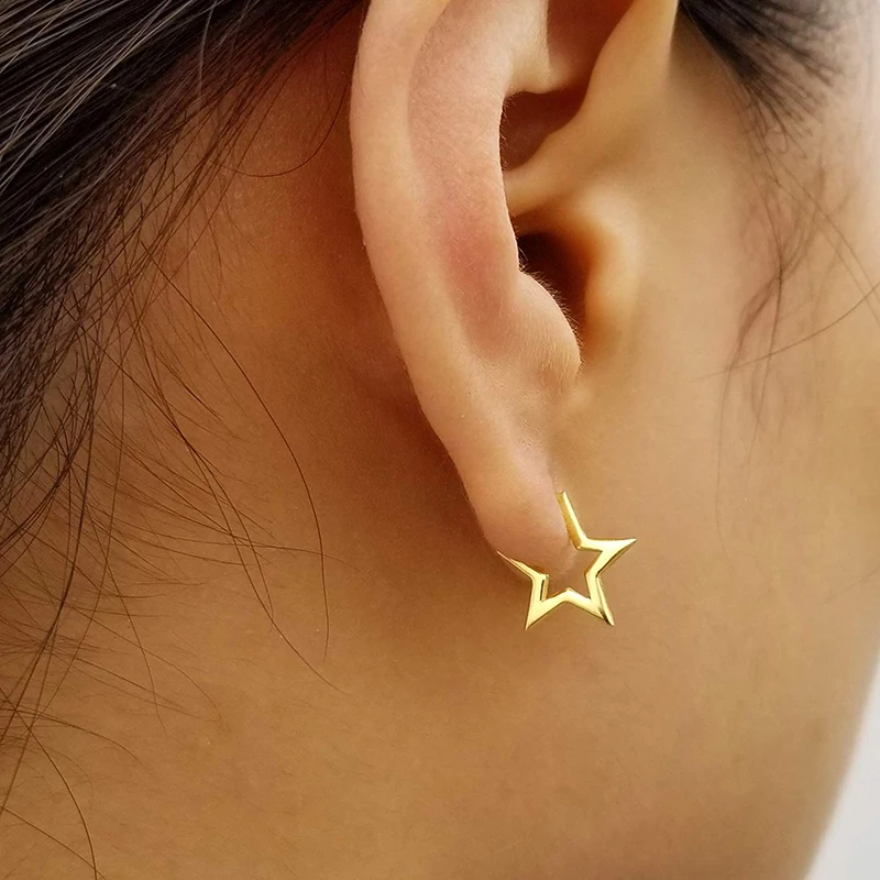 

BOAKO Ins Gold Star 2020 Trend Earrings Silver 925 Jewelry Stud Earrings Cartilage Ear Piercing Natural Style Ear Cuff #19