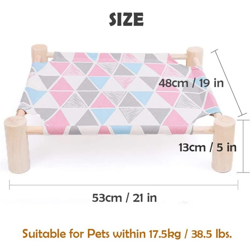 

1pc Summer Pet Elevated Bed Detachable Wooden Plaid Cartoon Printing Washable Cat Cot Bed Dog Bed Pet Supplies