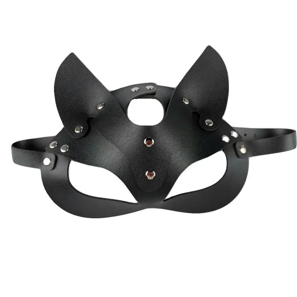 

Women Cat Design Faux Leather Half Face Cover Masquerade Halloween Party Props