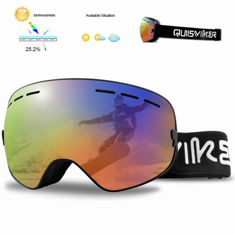 QUISVIKER двухслойные лыжные очки, противотуманные лыжные очки, маска для мужчин и женщин, лыжные очки, снежные очки для сноуборда, солнцезащитные очки для снегохода - Цвет: SQ11