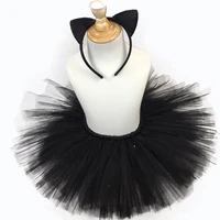 cute baby black tutu skirts girls ballet tutus pettiskirt underskirts with cat hairbow kids halloween party costume skirts cloth