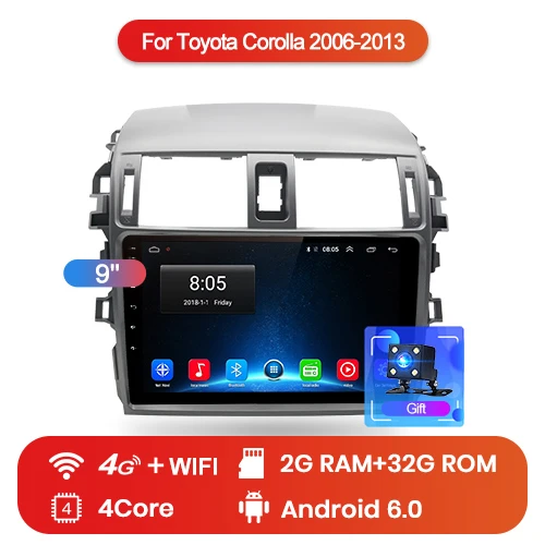 2-32GB Junsun V1pro 4G+ 64G CarPlay Android 9,0 DSP для Toyota Corolla E140/150 2007-2013 автомобильный Радио мультимедийный плеер gps RDS 2 din dvd - Цвет: 2-32GB