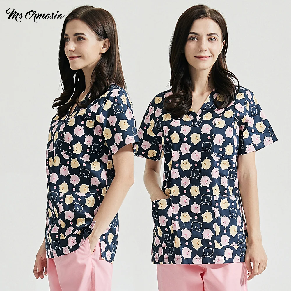 

S-XXL унисекс скрабы Топы/брюки/комплект оптовая продажа Высокое качество Мультфильм Печать салон красоты Рабочая одежда для чистки работы у...