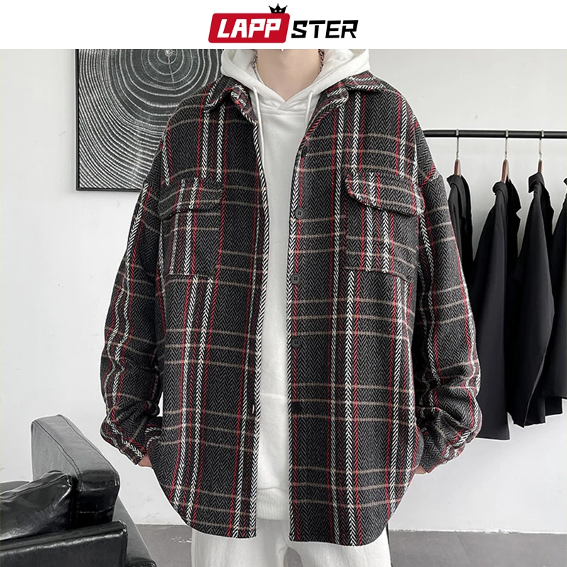 LAPPSTER мужской клетчатый зимний твидовый тренч 2022 мужские корейские харадзюку