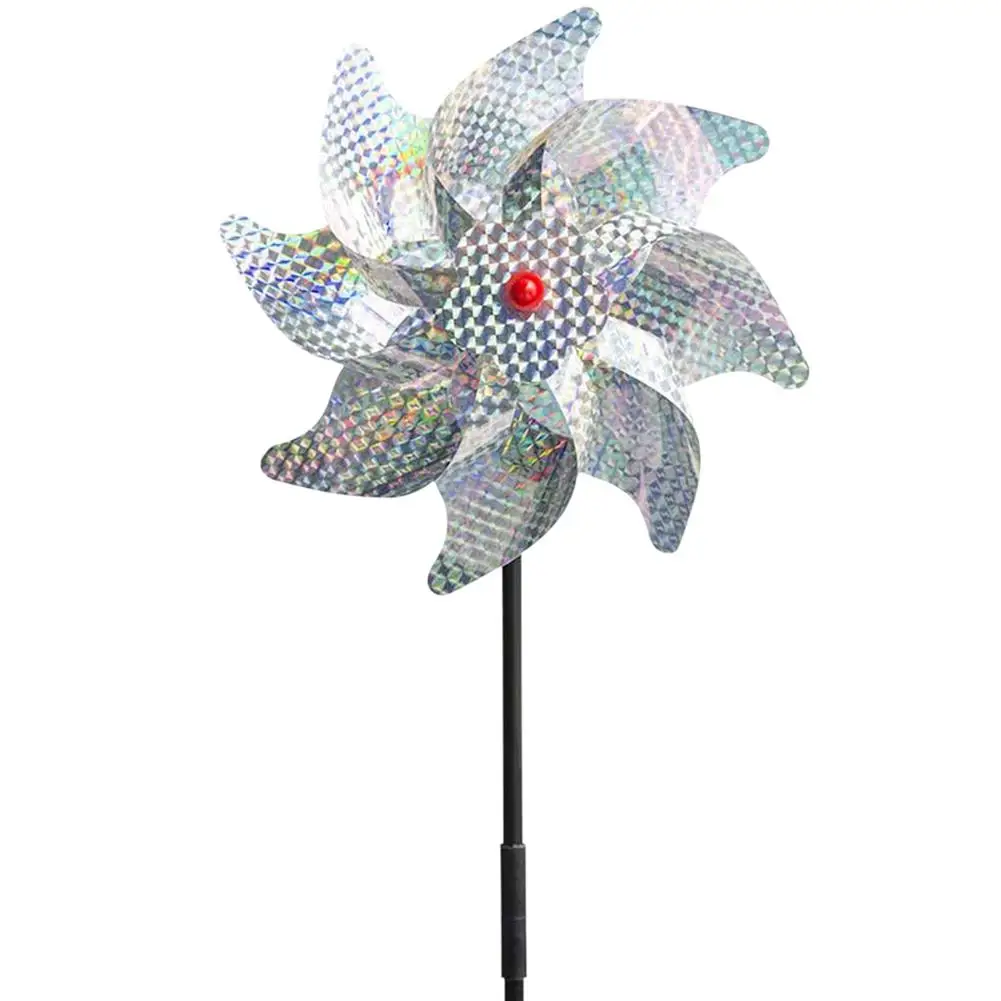 New Laser Windmill 8 Leaves Bird Repeller Sparkly Silver Pinwheels Deterrant For Garden Party Lawn Home Decor | Дом и сад