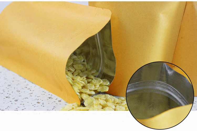 

9*14+3cm 500pcs Stand Up Aluminum Foil Brown kraft paper bags with Zipper lock for Food/Tea/Nut Resealable Packaging Bag