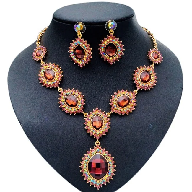 

Yulaili Luxury Crystal Exquisite Bridal Jewelry Sets for Women Round Shape Necklace Earrings Nigerian Wedding Accessories