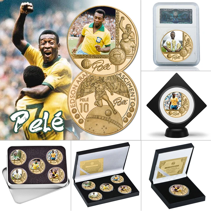 Позолоченная памятная монета Король футбола Набор монет с держателем для
