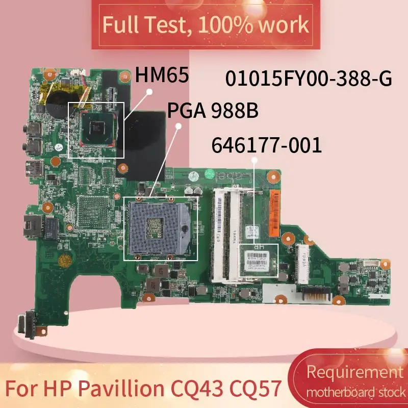 para hp Pavillion Pga 988b Notebook Placa-mãe Teste Completo 100% Trabalho Cq43 Cq57 01015fy00-388-g 646177-001 Hm65