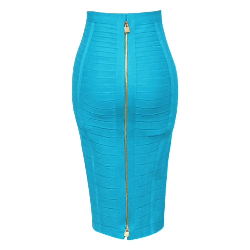 Женская обтягивающая юбка до колен с молнией сзади красного синего цвета