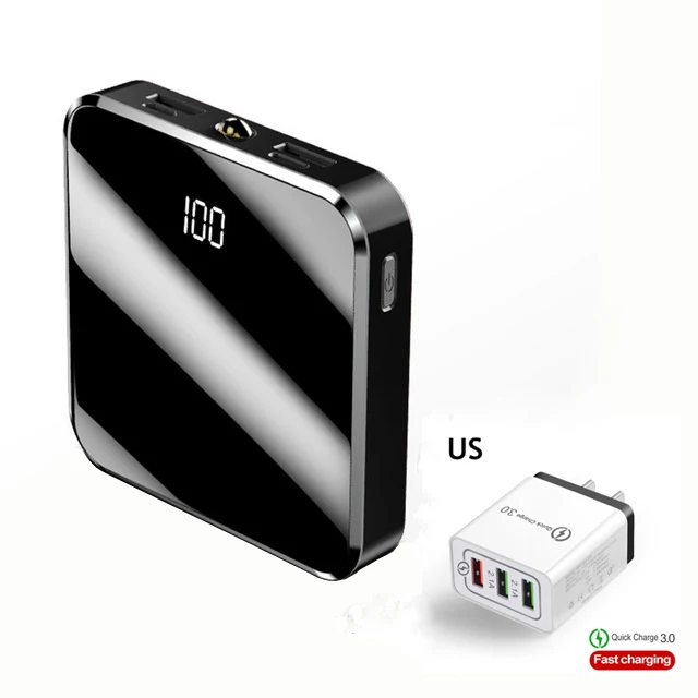 with US Plug Портативный внешний аккумулятор 20000 мАч, мини внешний аккумулятор, внешний аккумулятор, 3 порта, USB, EU Phone, быстрое зарядное устройство для смартфонов - Цвет: with US Plug
