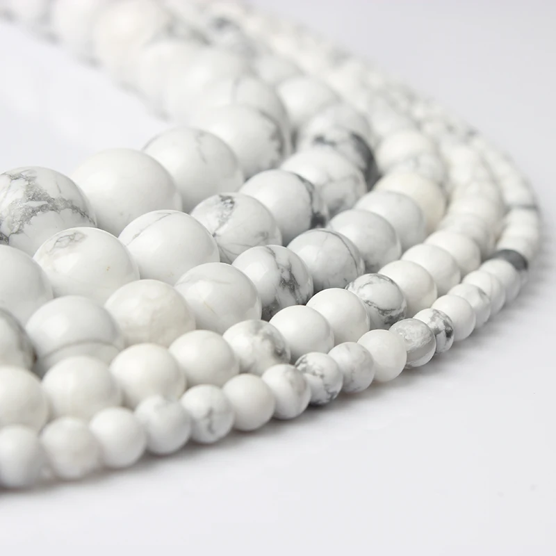 

LanLi 4/6/8/10/12mm Fashion Natural stones White Turquoises Round Loose Beads Suitable for DIY female bracelet necklace Jewelry