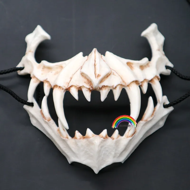 B ハーフ動物マスクロング歯悪魔サムライホワイト骨マスク天狗ドラゴン Yaksa 虎樹脂マスクコスプレ Isuka 가게