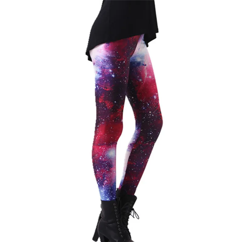 Женские фиолетовые леггинсы с принтом в виде галактики DOUBCHOW 2018 женские блестящие