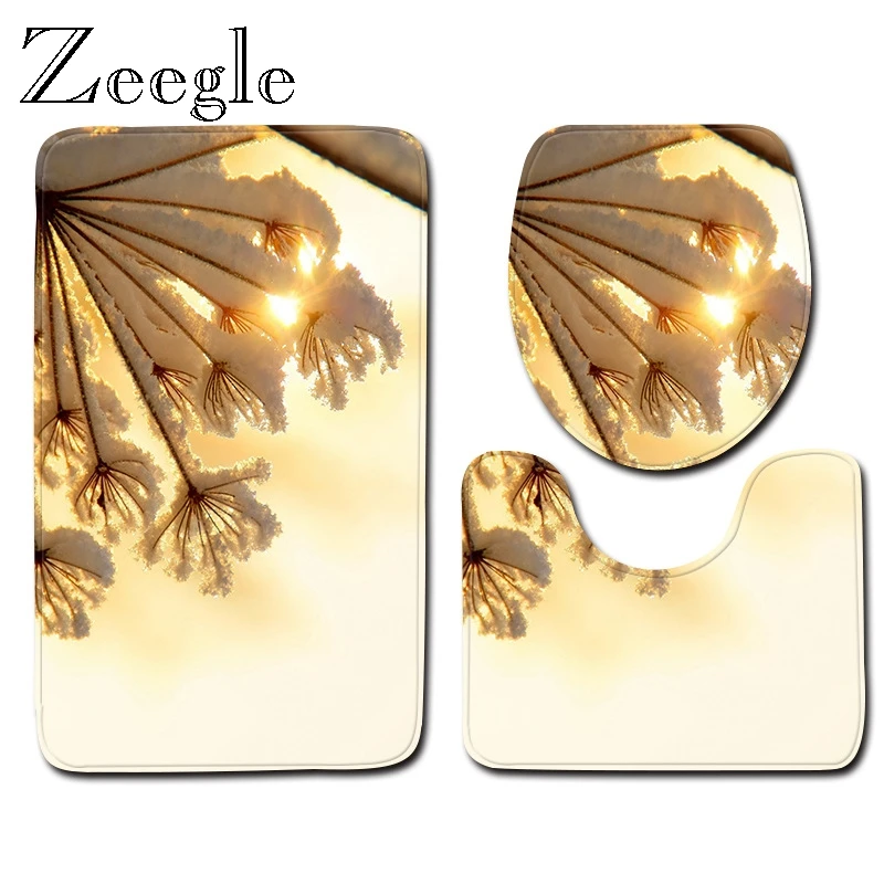 Zeegle 3D природные ванны коврик набор фланель впитывающие для туалета пьедестал